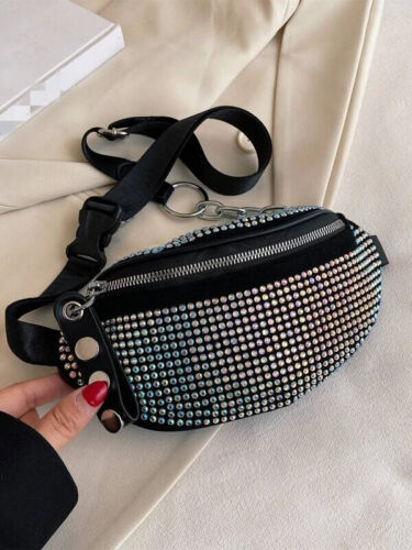 Women's All Over Rhinestone Statement Waist Fanny Pack Ladies Tote Accessory